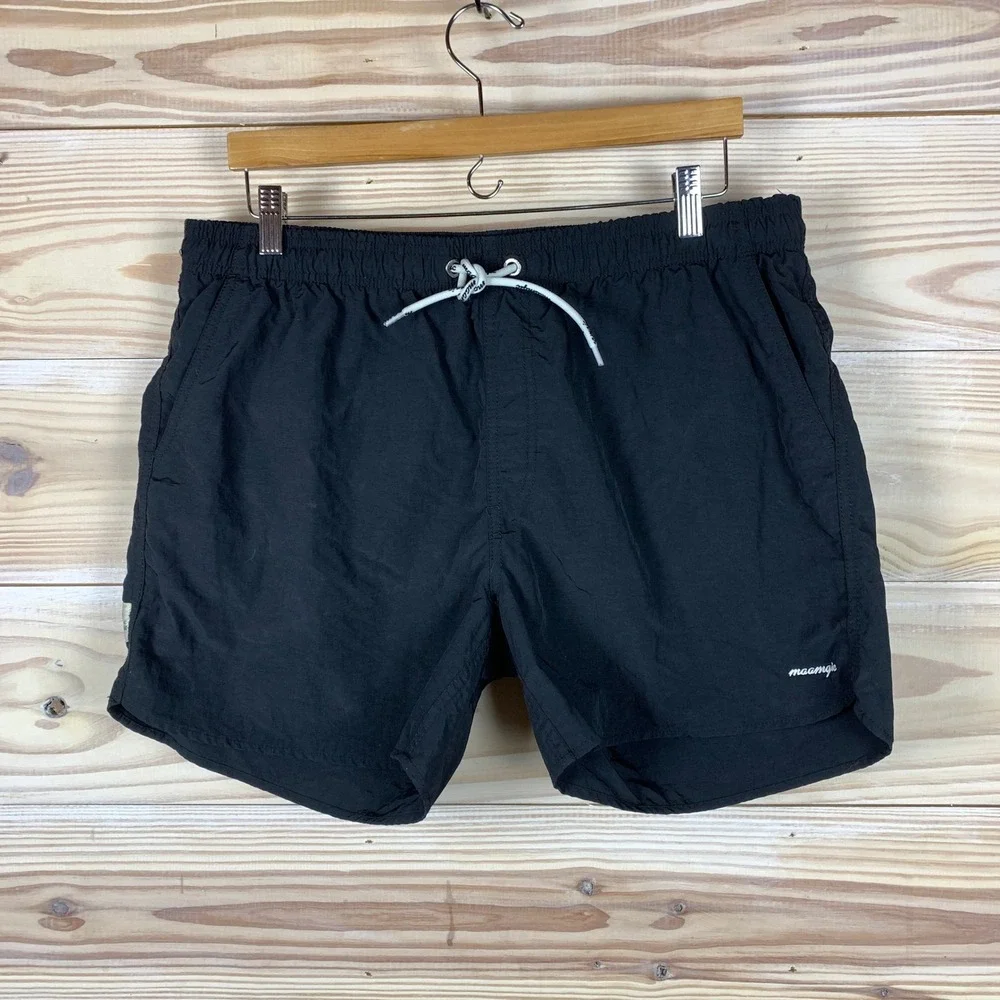 Maamgic Swim Trunks Mens XL Black Solid Mesh Lined Drawstring Board Shorts Beach
